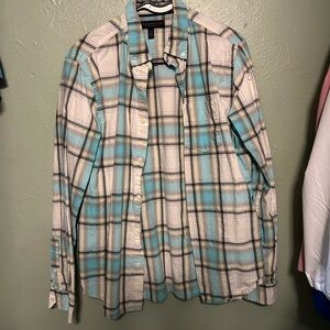 Aeropostale Teal and Cream Plaid Shirt